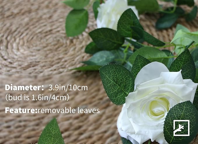 ZIFTY 5Pcs 32.5FT White Flower Garland Fake Vines Faux Artificial Floral Garland for Wedding Decortions Hanging Rose Ivy for Arch Garden Ceremony Background Outdoor Wall Decor