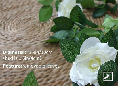ZIFTY 5Pcs 32.5FT White Flower Garland Fake Vines Faux Artificial Floral Garland for Wedding Decortions Hanging Rose Ivy for Arch Garden Ceremony Background Outdoor Wall Decor