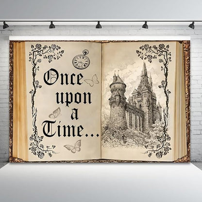 10x5ft Once Upon a Time Backdrop Fairy Tale Books Castle Princess Photography Background Once Upon a Time Birthday Baby Shower Decoration Storybook Wedding Party Banner