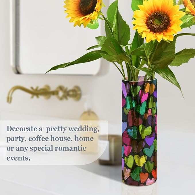 Flower Vase Clear Plastic Cylinder Vases Decor for Centerpieces Home Storage Office Weddings Black Love 11.8 x 3.9 in