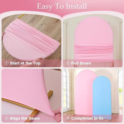 Blue Pink Arch Backdrop Cover Set of 2-7.2ft 6ft Dual Color Wedding Arch Cover-Wrinkle Free Stretchy Spandex Fitted Chiara Arch Stand Cover for Boy Girl Birthday Party Gender Reavel Photo Photography