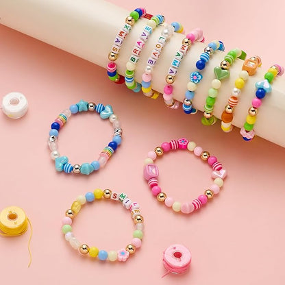 MYCUTEY 594Pcs DIY Bracelet Making Kit with Colorful Letter Flower Heart Beads - Friendship Bracelet Kit for Women Pony Beads for Jewelry Making Christmas Bead Bracelets Making Craft