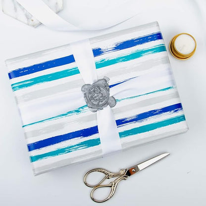 WRAPAHOLIC 30 Inch Blue Wrapping Paper Roll - Jumbo Blue Navy and Grey Lines Print for Birthday, Holiday, Wedding, Baby Shower Wrap - 30 inch x 33 feet