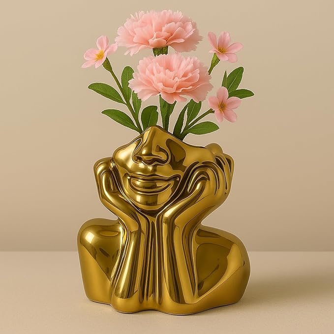 Face Vase Unique Ceramic Vase for Room,Office,Home Decor,Gold,Set