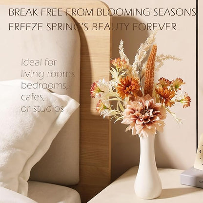Fake Flower Bouquet, Faux Flower Arrangement for Decorating Kitchens, Bedrooms, Bathrooms, Realistic Artificial Flowers Made of Silk & Plastic, Floral Decoration with Dahlia & Small Blossoms