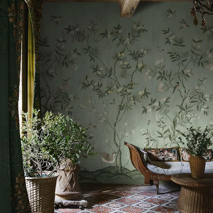 Floral Forest Wall Murals Peel and Stick Forest murals Removable Waterproof Large Wallpaper for Living Room Bedroom (Color-12, 118×82 inch)