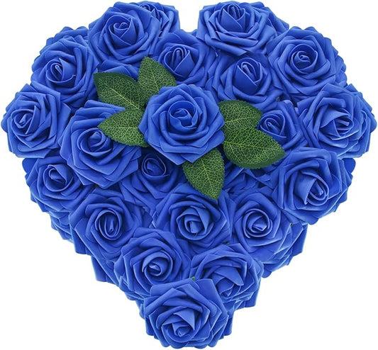 [25 PCS] Royal Blue Roses Artificial Flowers with Long Stem Real Touch Fake Foam Roses for Decoration DIY Wedding Bouquets Centerpieces Bridal Shower Mothers Day Party Flower Arrangements Home Decor