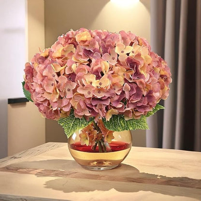 2Bouquets Artificial Fake Flowers Plants Silk Hydrangea Arrangements Wedding Bouquets Decorations Plastic Floral Home Kitchen Garden Party Festival Bar DIY(Champagne-Dusty Pink)