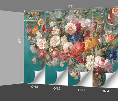 Floral Wallpaper Pink Peony murals Girls Bedroom Botanical Rose Flowers Leaf Aesthetic Room Decor Home Living Room tv Background Large Wall Mural - 91"x65" Not Peel and Stick