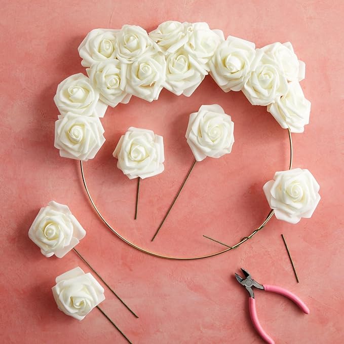 Bright Creations 3" Artificial Rose Flowers 60pcs Real Looking Fake Rose with Stem for DIY Wedding Bouquets and Bridal Shower, Cream