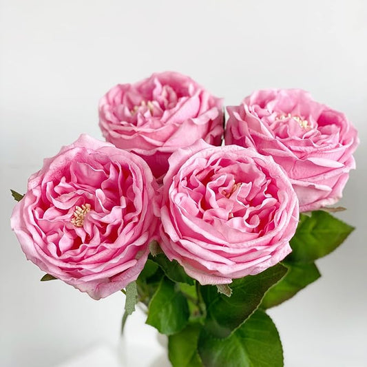 YalzoneMet 3.5'' Big Bloom Rose Artificial Flowers Pink 4Pcs Real Touch Rose Faux 17.7 Inch Long Stem Austen Roses Peonies Fake Flowers for Home Kitchen Party Christmas Flower Wedding Decor