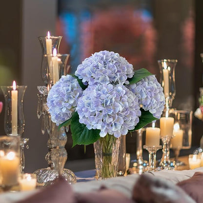 YalzoneMet 4Pcs Light Purple Silk Hydrangea Artificial Flower Lifelike Big Blooms 20'' Long Stem Faux Hydrangea Flower Bouquets for Home Party Indoor Outdoor Wedding Table Centerpiece Decor