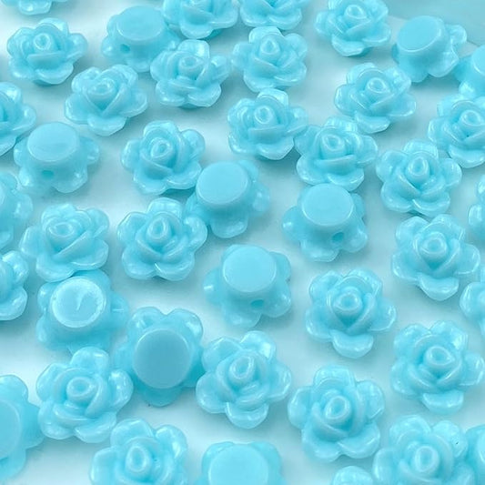 200pcs Acrylic Rose Flower Beads Candy Color Flat Back Spacer Beads Loose Pastel Colorful Decor for DIY Crafts Jewelry Making Bracelet Necklace Earrings(Aquamarine)