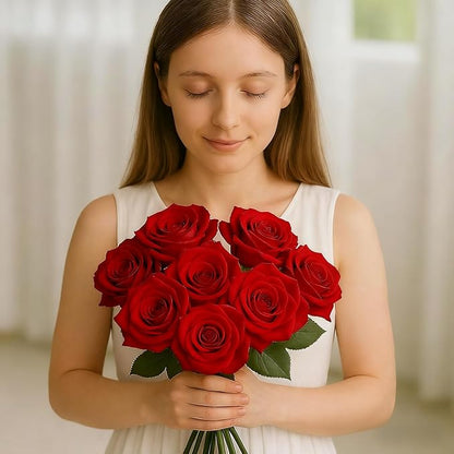 Red Roses Artificial Flowers 15 PCS, Fake Roses Silk Flowers with Long Stems, Faux Rose for Wedding Centerpieces, Home Decor, Indoor Floral Arrangements, Party Decor, DIY Bouquet (Red)