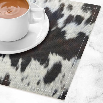 Cow Print Placemats Set of 4 Brown Cowhide Print Western Style Art Printed Dining Table Mats for Restaurant Home Kitchen Holiday Decor 12x18in