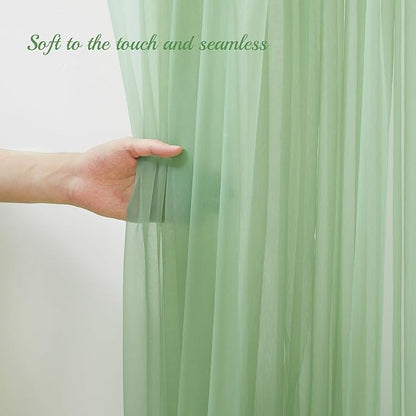 20x10ft Olive Green Tulle Backdrop Curtain with Lights String for Parites, Sheer Backdrop Curtains for Wedding Baby Shower Birthday Party Photo Shoot Decorations