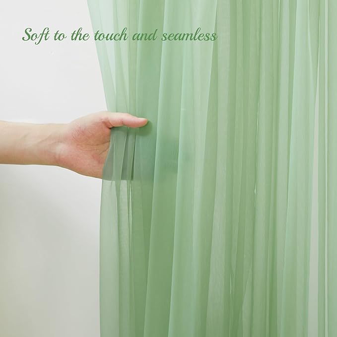 30x8ft Olive Green Tulle Backdrop Curtain with Lights String for Parites, Sheer Backdrop Curtains for Wedding Baby Shower Birthday Party Photo Shoot Decorations