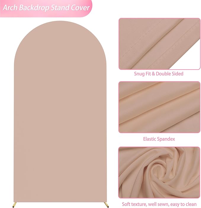 Wokceer 6.6FT Wedding Arch Cover Spandex Fitted Wedding Arch Stand Covers Round Top Chiara Arch Backdrop Cover for Birthday Party Ceremony Banquet Decoration Nude