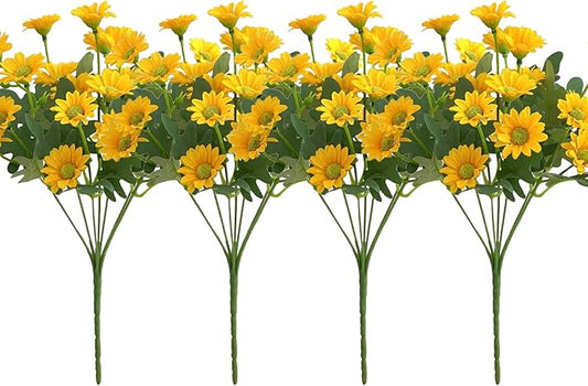 Artificial Daisy Flowers, Artificial Fake Silk Flowers Plants, DIY Garden Craft Art Decor, Decorations Plastic Floral Table Centerpieces for Home Party Décor, 4 Beams
