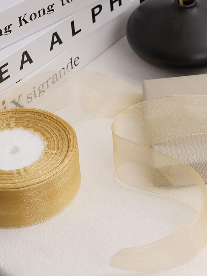 2 Roll Champagne Organza Ribbon 1.5 Inch for Wedding Gift Wrapping, Wedding Invitations, Party Decoration, Crafts