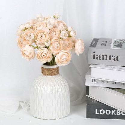 IPOPU Ranunculus Artificial Flowers 2 Bouquets Mini Cream Fake Flowers 12PCS Small Faux Ranunculus Decorative Flowers for DIY Wedding Bouquet Bridal Shower Filler Flowers Decorations (Cream)