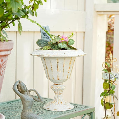 Sungmor Cast Iron Tabletop Flower Vase, Vintage Pretty French Urn Planter Design, 7" Tall 6.6" Wide Decorative Centerpieces Flower Stand Plants Holder, Artificial Flower Arrangements Home Decor