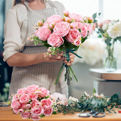 Geosar 8 Bundles Artificial Peonies Flowers Fake Silk Peony Bouquet Faux Peonies Flowers Bulk for Decoration Vase Floral Arrangements Wedding Party Table (Pink)