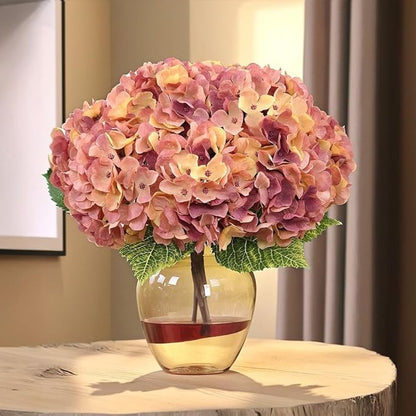 2Bouquets Artificial Fake Flowers Plants Silk Hydrangea Arrangements Wedding Bouquets Decorations Plastic Floral Home Kitchen Garden Party Festival Bar DIY(Champagne-Dusty Pink)