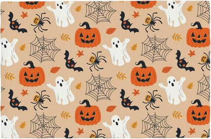 Placemats 4 pcs Halloween Double-Layer Imitation Linen Place Mats Non-Slip Heat-Resistant Tablemats for Home Restaurant Hotel 18×12 Inch