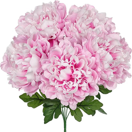 Briful Artificial Peony Flowers Bouquet 15.7" Faux Pink Silk Peonies Floral Arrangement Fake Flowers for Home Office Wedding Party Table Centerpiece Decor