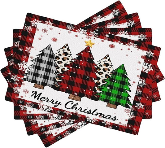 Christmas Tree Placemats Red Country Farmhouse Buffalo Plaid Winter Snowflake Christmas Tree Placemats Table Kitchen Dining Party 12x18 Inch Set of 4