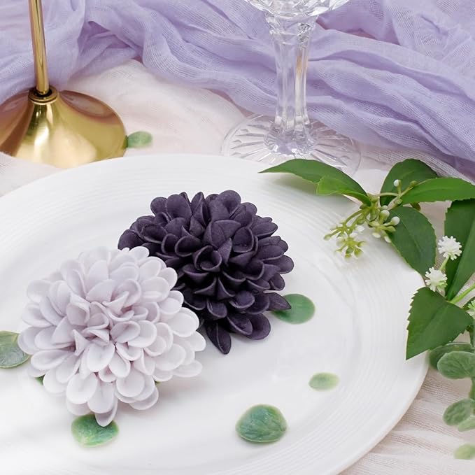 Artificial Flowers, 50pcs Realistic Artificial Rose for DIY Wedding Bouquets Centerpieces Arrangements, Dark Purple and Light Purple Dahlia Flowers with Stem for Bridal Shower Party Home Decorations