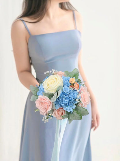Rinlong Wedding Bouquets for Bridesmaids Bride Pastel Pink Blue Artificial Flowers Bridesmaids Bridal Bouquet for Wedding Prom Homecoming