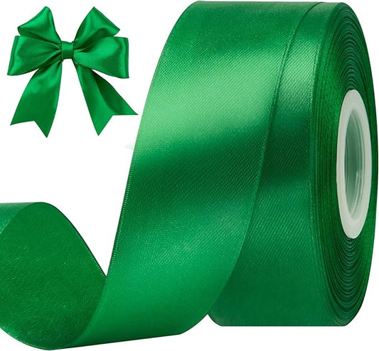1-1/2 Inches 50 Yards Emerald Green Satin Ribbon, Solid Fabric Ribbon Roll for Flower Bouquets, Gift Wrapping, Wedding, Handmade Crafts
