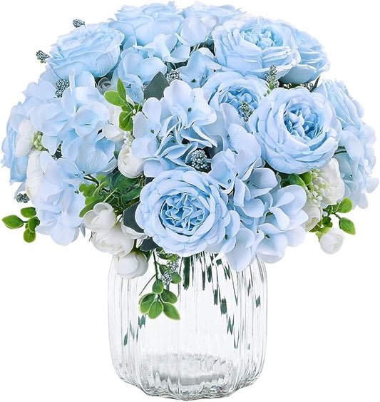 MARTINE MALL 2 Packs Peonies Artificial Flowers, Blue Artificial Peonies, Silk Peonies Flowers Fake Peonies Artificial Flowers Peonies Bouquet for Centerpiece Table Wedding Party Home Decor