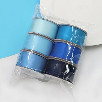 Double-Face Blue Satin Ribbon for Gift Wrapping, Wedding, Baby Shower, Boy 6 Colors Satin Ribbon 1" X 5 Yard Each Total 30 Yds Per Package
