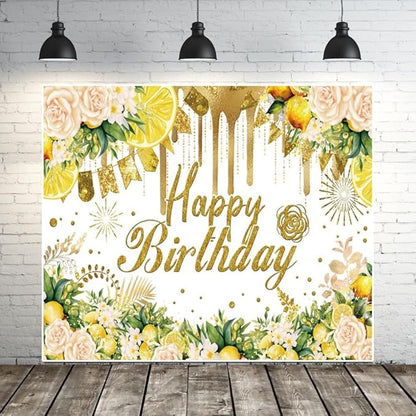 10x8ft Gold Floral Birthday Backdrop, Rose Gold Glitter Bokeh Photography Background Girls Birthday Party Cake Table Decorations Photo Shoot Banner Props