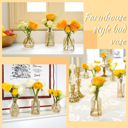 Champagne Bud Vases in Bulk 24 Packs Amber Glass Vase for Decor Centerpieces, Small Ribbed Vases for Flowers Stripe Modern Bud Vases Vintage Vases for Floral Wedding Party Table Decoration Home Decor