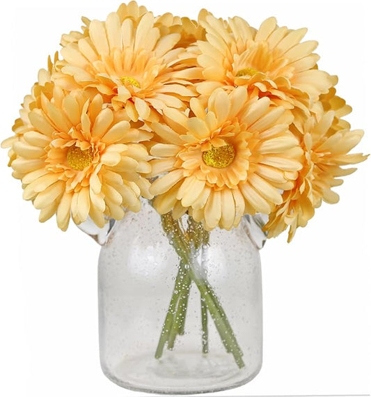 TOPIA Artificial African Daisies Flowers African Daisy Silk Flowers Artificial Gerbera Daisies Pack of 10 (Champagne)