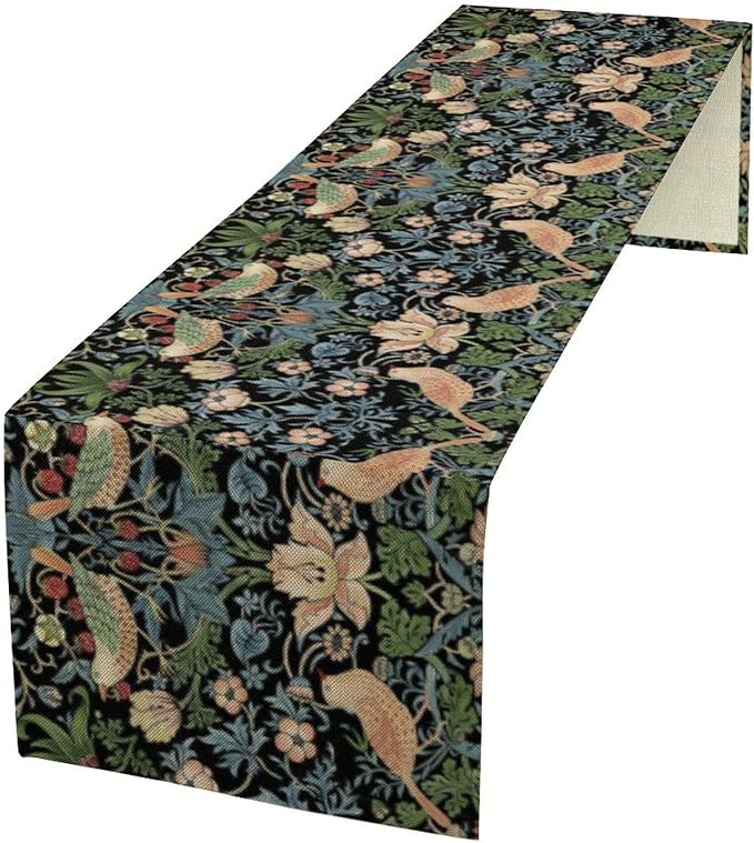 Vintage William Morris Floral Table Runner, Flowers Blue Botanical Printed Table Runner for Home Kitchen Dining Table Decoration,13x108 Inch