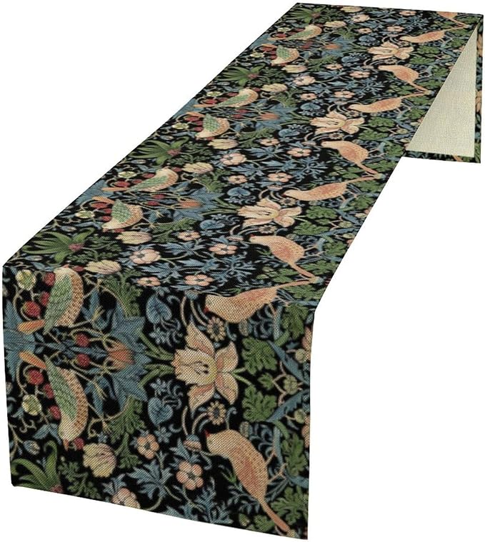 Vintage William Morris Floral Table Runner, Flowers Blue Botanical Printed Table Runner for Home Kitchen Dining Table Decoration,13x90 Inch
