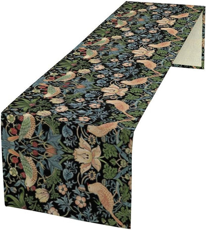Vintage William Morris Floral Table Runner, Flowers Blue Botanical Printed Table Runner for Home Kitchen Dining Table Decoration,13x70 Inch