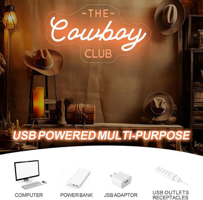 The cowboy club neon sign,Western Rodeo decor,mancave neon Light,Cowboy led wall neon sign,Cowboy room decor, Midwest Princess Led Signs For Bedroom Wall Girl Cave Club Bar Pub Gift-Gold-16.54"x9.45"