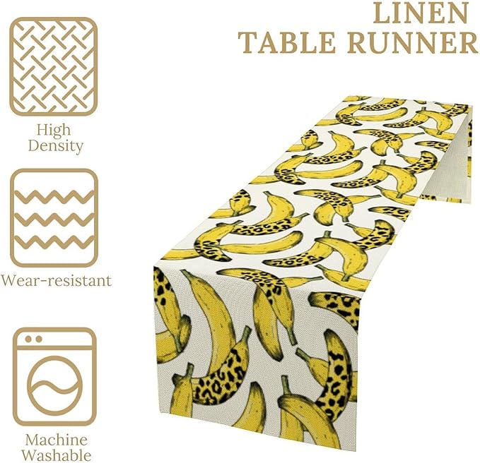 Banana Fruit Table Runner, Kitchen Dining Table Decor,Tropical Fruit Palm Leaves Table Runners for Indoor Outdoor Home Farmhouse Holiday Wedding Birthday Party Decoration, 13 x70 Inch