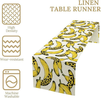 Banana Fruit Table Runner, Kitchen Dining Table Decor,Tropical Fruit Palm Leaves Table Runners for Indoor Outdoor Home Farmhouse Holiday Wedding Birthday Party Decoration, 13 x70 Inch