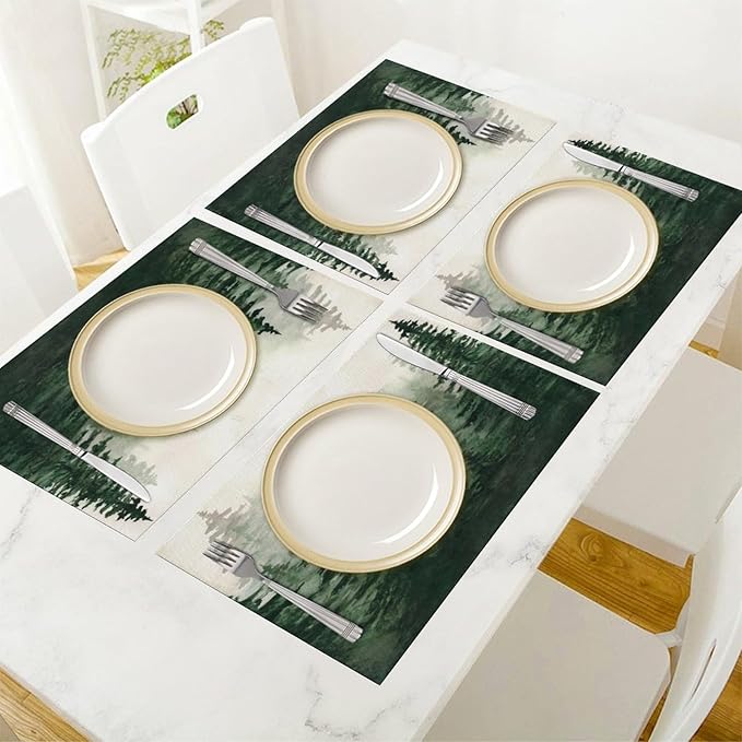 Watercolor Forest Placemats Set of 6,Spring and Summer Kitchen Living Room Table Decor Dinner Mat 12x18 Inch 6 PCS, Style-7