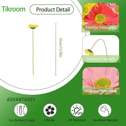 18 Pcs Artificial Gerbera Daisy Flowers Multiclor PU Artificial Fake Daisies Real Touch Bouquet with Stems for Home Arrangements Vase Wedding Birthday Party Office DIY Floral Decorations