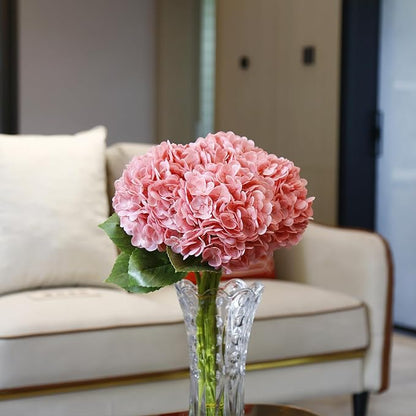 Fake Hydrangea Artificial Flowers with Stems 6 PCS 19.3" Latex Faux Hydrangea Flowers Bulk Real Touch for Vase Indoor Home Decoration Wedding Centerpieces Arrangements (Coral)