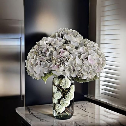 2Bouquets Artificial Fake Flowers Plants Silk Hydrangea Arrangements Wedding Bouquets Decorations Plastic Floral Home Kitchen Garden Party Festival Bar DIY (Gray Green,5 Flower Heads)
