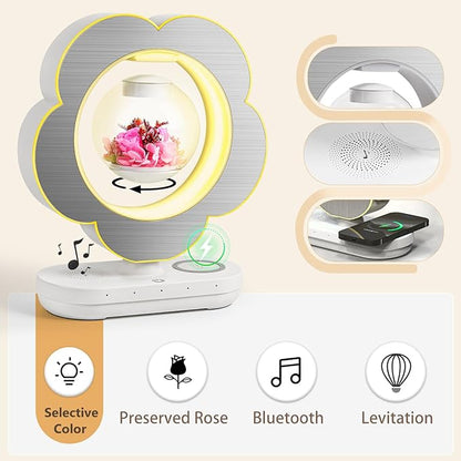 LoveLin Floral Preserved Rose Flowers with Bluetooth Speakers, 5W Magnetic Levitation Table Lamp with Variable Color LED Light, Unique Forever Flower Gift for Women, Girls, Mother and Grandma